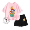 Summer Kids Two-piece Pikachu Animation-themed Cartoon Character Print Design O-neck Delicate Short Sleeves and Fitted Shorts 3