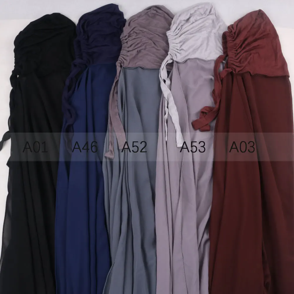 Muslim Women Chiffon Hijab With Cap Bonnet instant Chiffon Hijab Pinles Shawl Head Scarf Under scarf Caps  Cover Headwrap