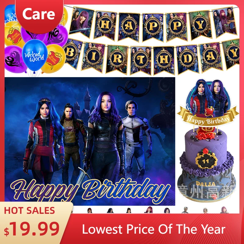 Descendants Mal Carlos Evie Jay Theme Birthday Party Decoration Supplies Cake Decoration Banner Balloon Background Baby Shower party supplies birthday party supplies