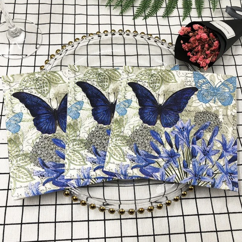 20pcs/pac Butterfly Flower and Grass Colorful Printed Square Paper Napkin Restaurant Cafe Folded Facial Towel 2 Ply 33cm paper napkins