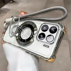 Enhanced Transparent Phone Case with Rope Lanyard Strap and Stand - Shockproof Cover for Smart 7 (Silver)