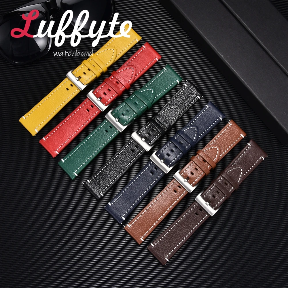 Lichee Pattern Genuine Leather Watch Strap with Pin Buckle - Elegant Casual Wristband Replacement