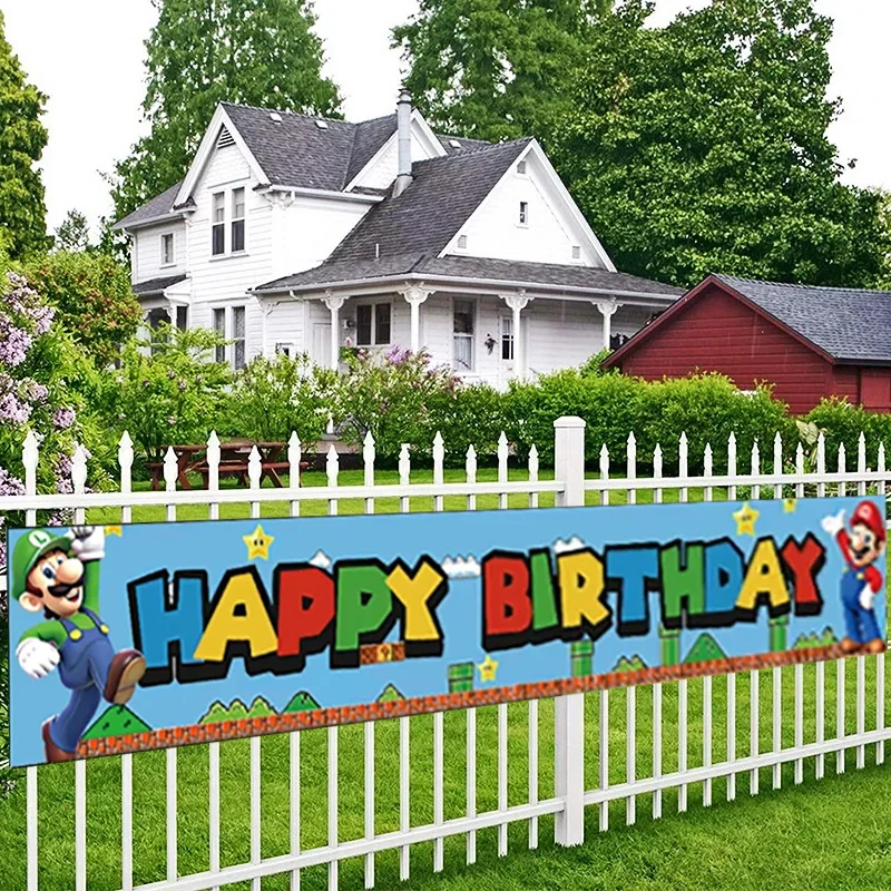 

300x50cm Mario Birthday Banner Outdoor Flag Decoration Game Theme Garden House Hang Banners Children's Birthday Party Supplies