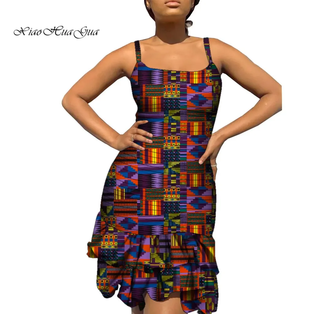 African Dresses for Women Summer Sleeveless Ruffle Dress Dashiki Bodycon Dress Lady African Clothes Africaine Clothing WY9127