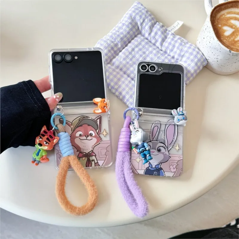 Rope Strap Rabbit & Fox Cartoon Shockproof Phone Case with Doll Pendant