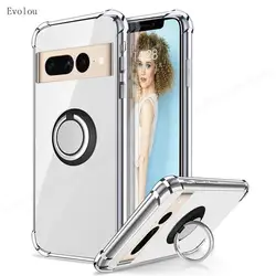 Enhanced Magnetic Ring Holder Transparent Silicone Case - Pixel7 (Black)
