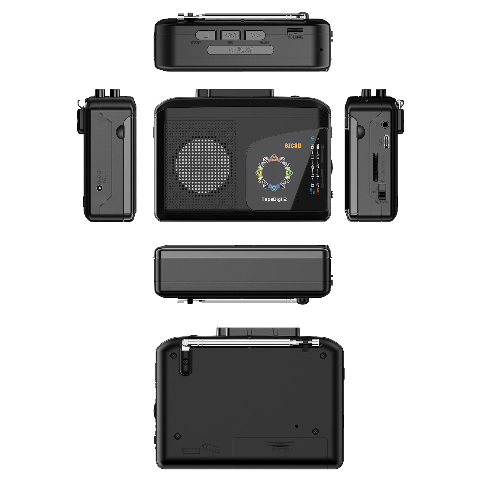 Cassette Player ezcap246 Portable Cassette Tape Player USB Cassette Tape-to-MP3 Converter into Computer AM FM Radio Built-in Speaker