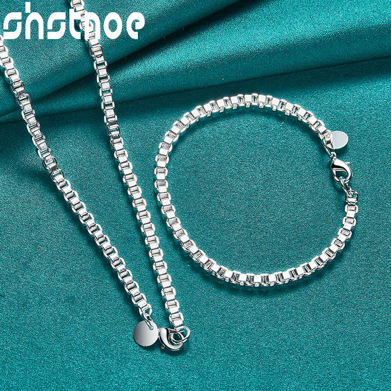 2pcs925SterlingSilver4mmBoxChainSimpleBraceletsFashion