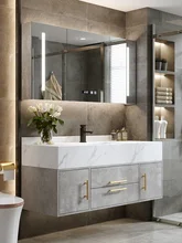  High Quality Luxury Rock Bathroom Cabinet Combination Mirror Cabinet Set Wash Basin Mueble Lavabo  Swim Spa Pool 