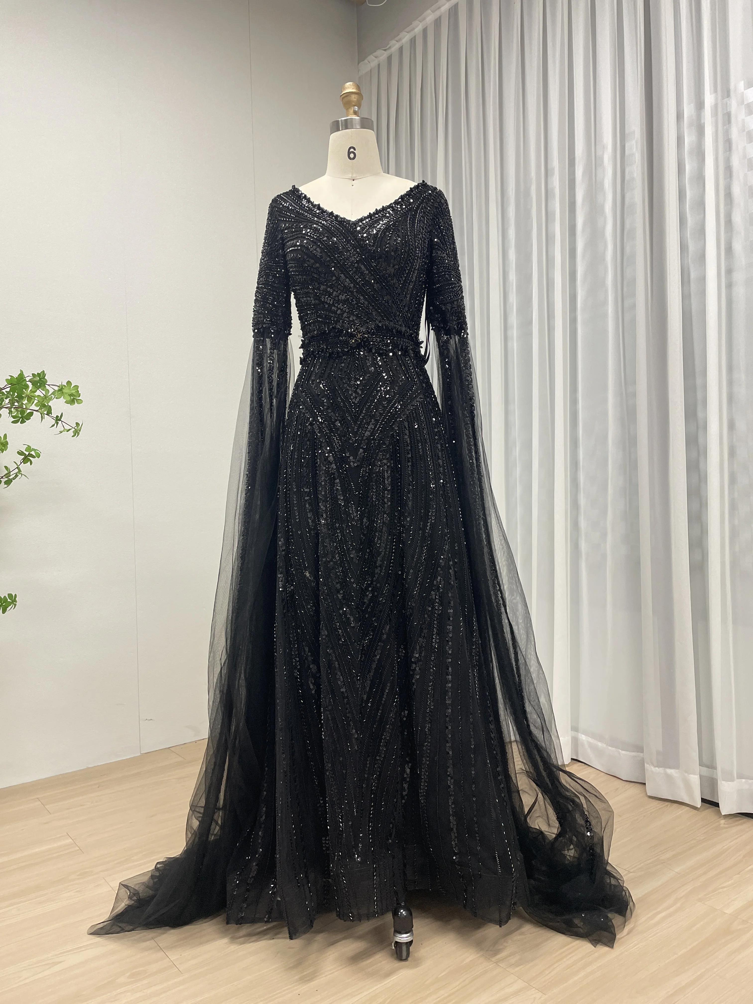 MYMB 2025 Dubai Luxuriöses rosa langes Abendkleid für Frauen, muslimisches langes Ärmel-Pailletten-formales Abschlussball-Partykleid, maßgeschneidert MB 40298 – Detail 8