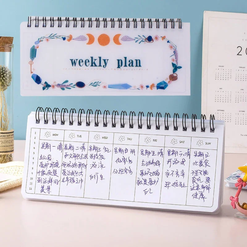 50 Sheets Portable Weekly Planner Notepad Spiral Flip Notebook with To-Do List Grid Notes Mini Desk Organizer for School Office