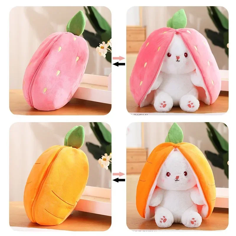 25cm Strawberry Cute Carrot Rabbit Plush Toy Stuffed Creative Into Fruit Transform Baby Cuddly Bunny Doll for Kid Birthday Gift