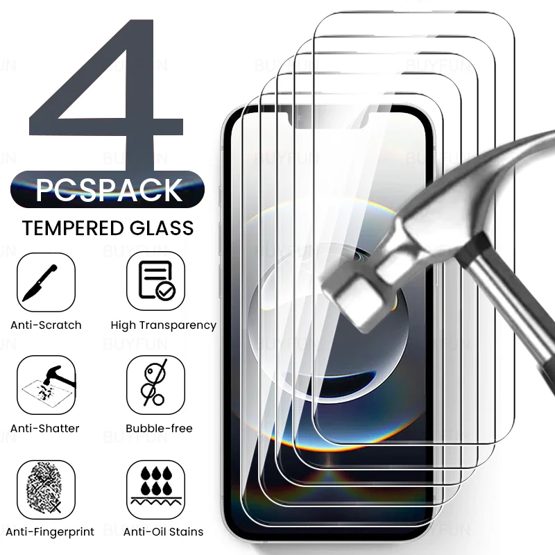 Clear Crystal 4-Pack Tempered Glass Screen Protector - Case Friendly, 9H Hardness