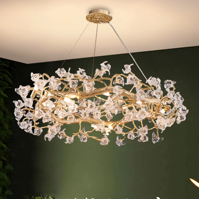 

Romantic Crystal Chandeliers Lights Fixture Flower Chandelier American Modern LED Hanging Lamp European Art Deco Droplight