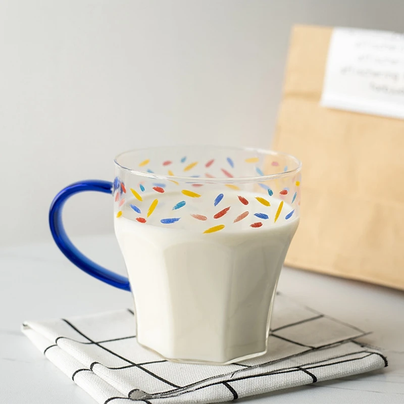 

Nordic Transparent Water Cup With Blue Handle, High Temperature Resistance Milk Cups Coffee Tea Whiskey Wine Glasses