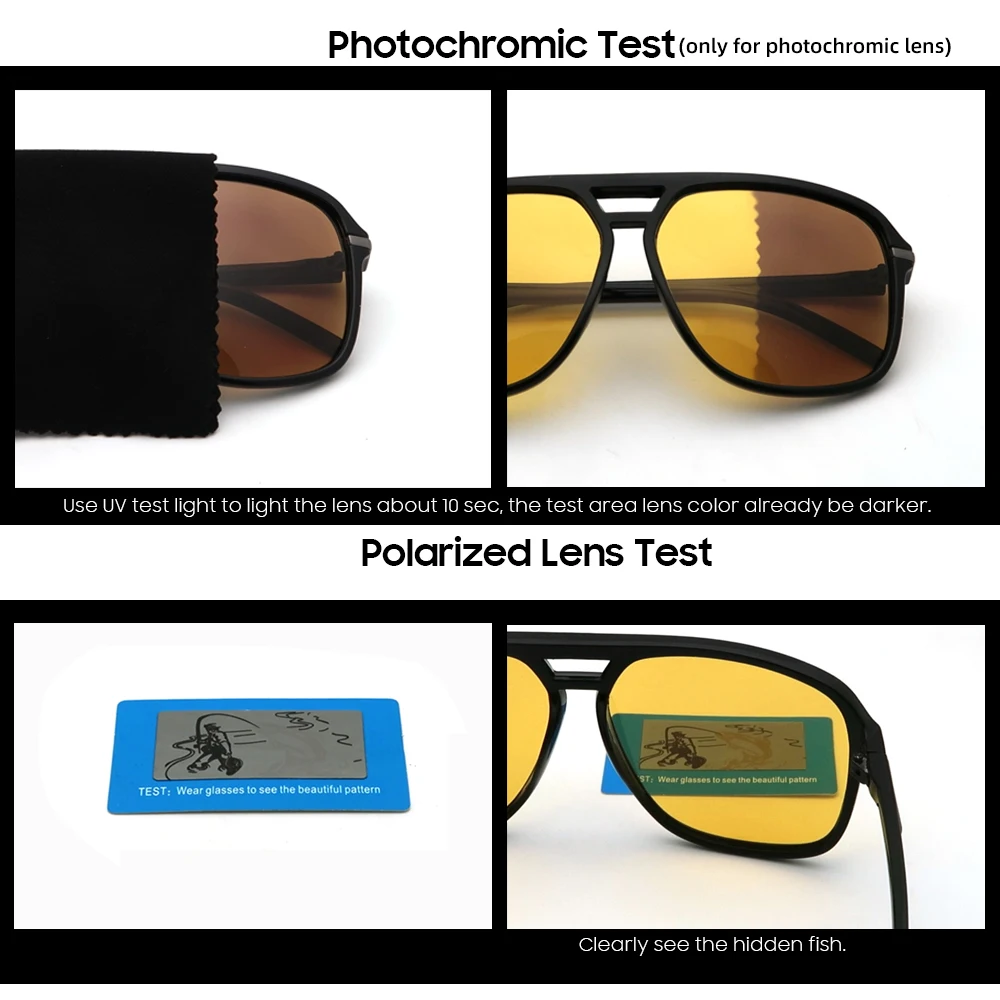 VIVIBEE Men Women Polarized Day Night Vision Glasses Retro Color Changing Square Oversized Goggles Driving Shades