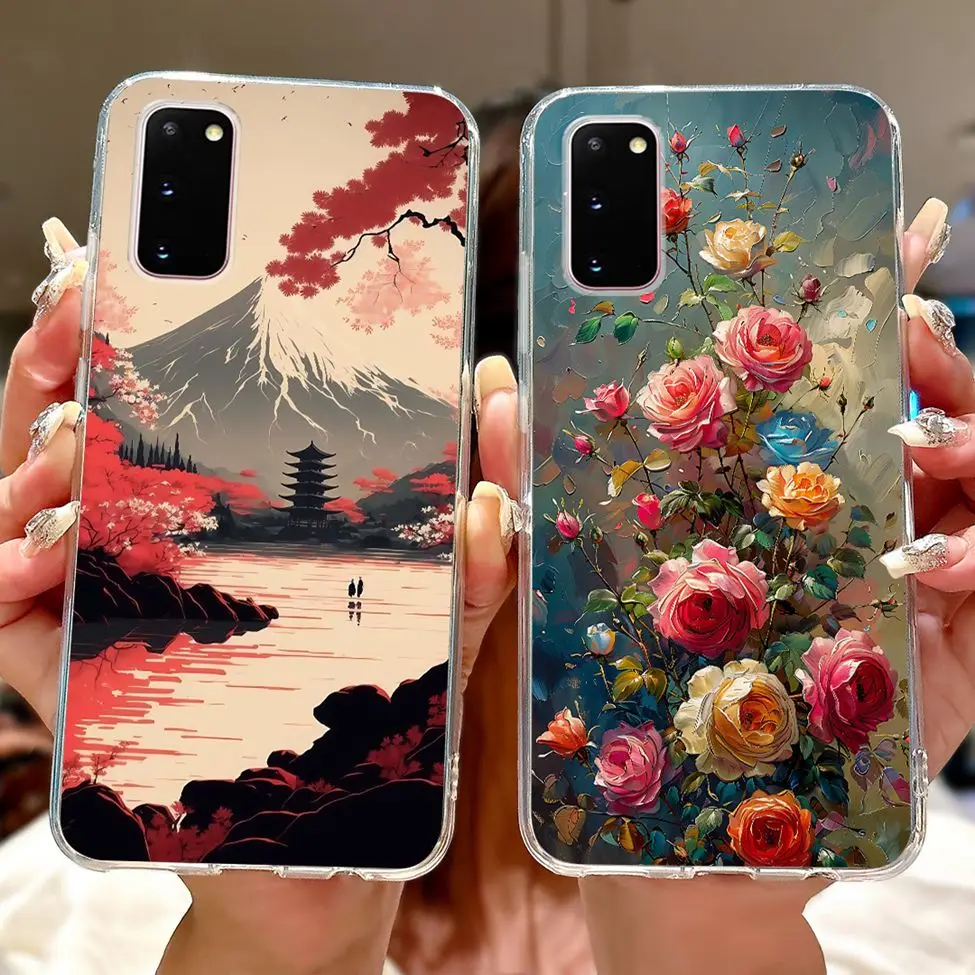 Clear Cute Cat and Fashion Flower Painted Phone Case Cover