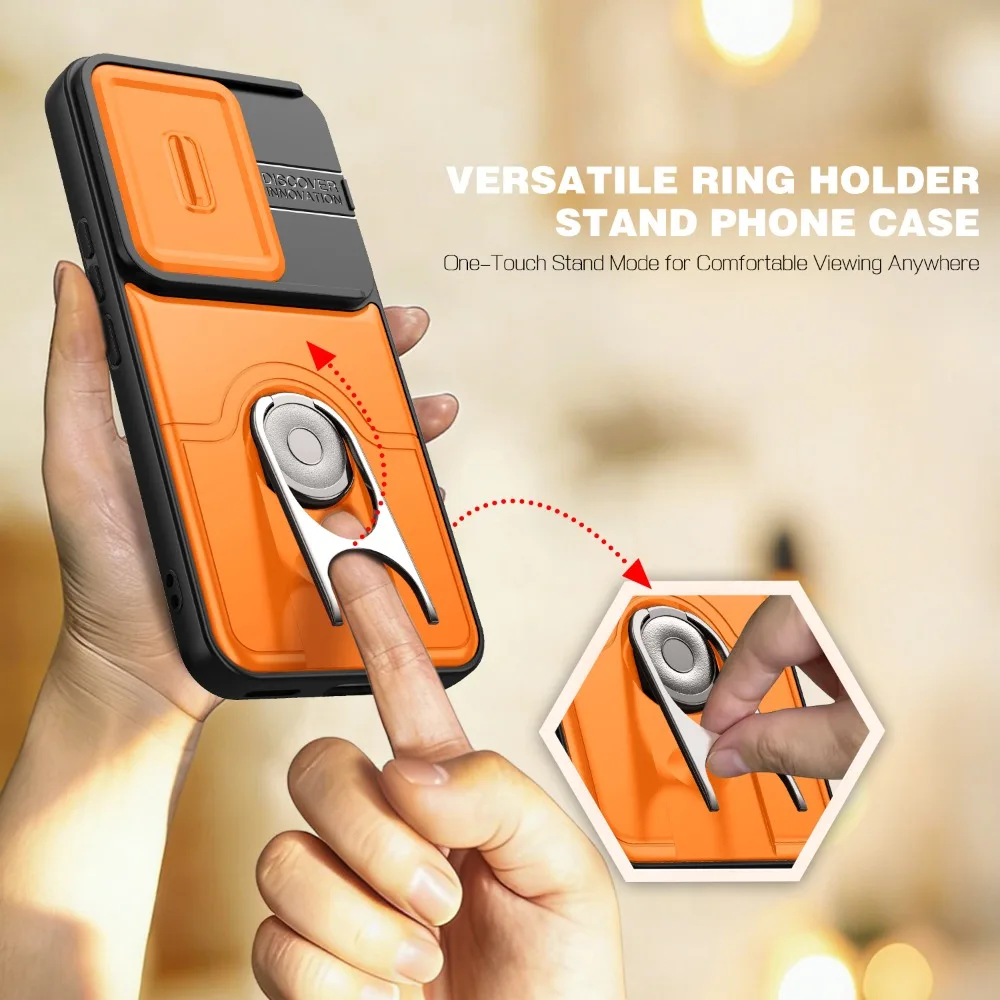 Anti-Drop Slide Lens Cover Case with 360° Rotating Ring Stand and Protective Shell