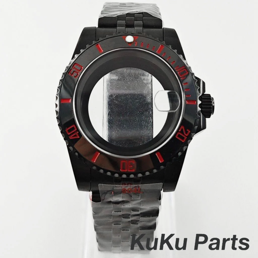 Black Purple GMT Bezel Watch Case with PVD Black Jubilee Bracelet and Sapphire Crystal