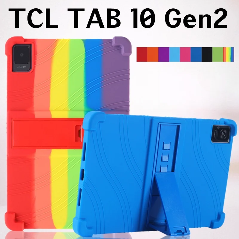 

4 Thicken Cornors Silicone Cover with Kickstand For TCL Tab 10 Gen 2 Case 8496G 10.36" Tablet PC Soft Shockproof Protector Shell