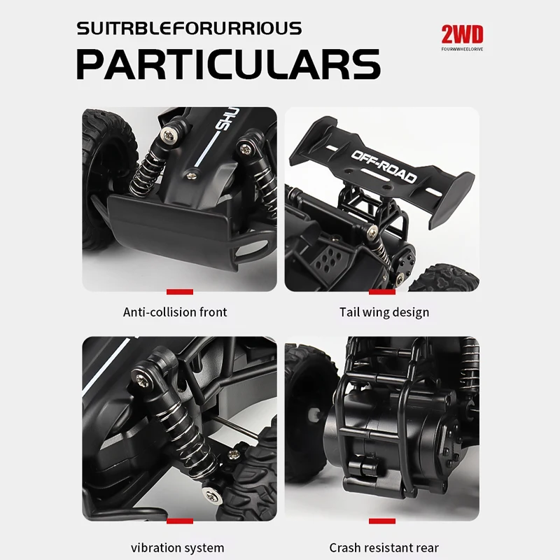 Remote Control Car ZWN 1:16 2.4Gh Model RC Car LED Lights 2WD Off-road Climbing Vehicle Outdoor Toys Boys Girls Gifts