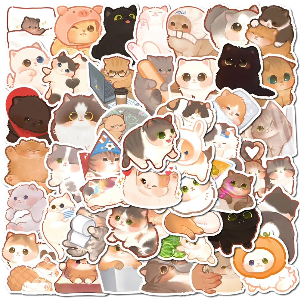 10/30/50pcs Kawaii Original hand-painted Animals Cats Kitty Stickers Aesthetic Laptop Diary Stationery Decoration Sticker Packs наполнитель cats best original комкующийся древесный без запаха 8 6кг 20 л