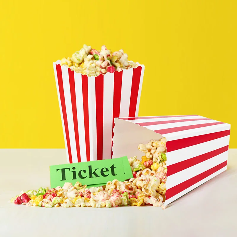Set of 10 Red & White Striped Popcorn Snack Boxes - Perfect for Movie Nights, Birthdays, and Carnivals