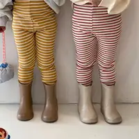 Spring Autumn Boy Infant Thin Candy Color Ruffle Leggings Girl Baby Striped Casual Pants Fashion Children Cotton Trouser Clothes 1
