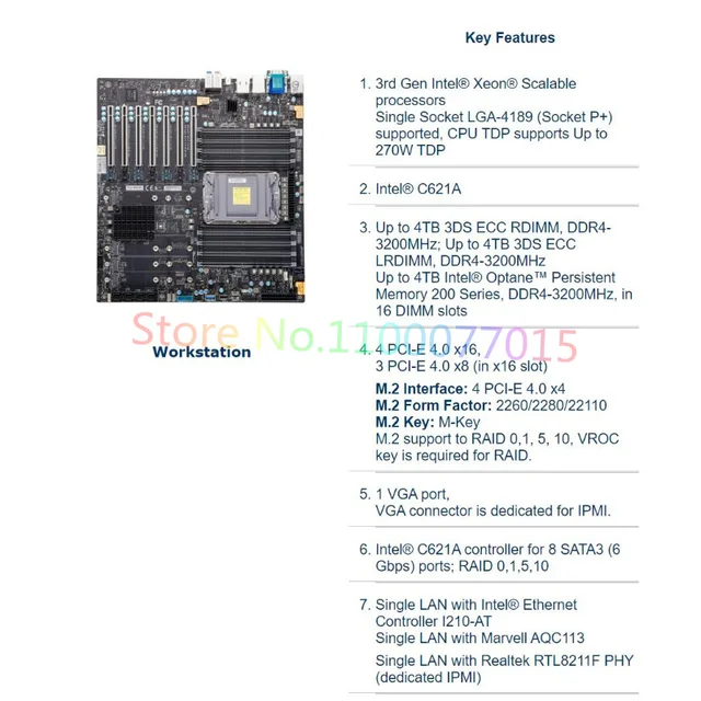 For Supermicro Workstation E-ATX Motherboard Intel C621A 3rd Gen
