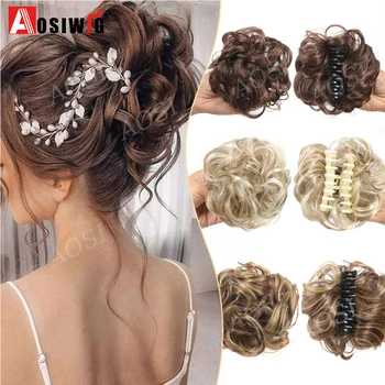 Chignon sintetico Chignon disordinato Artiglio Clip in pezzo di capelli Capelli ricci ondulati Chignon Estensioni coda di cavallo Scrunchie Nero Biondo Posticci