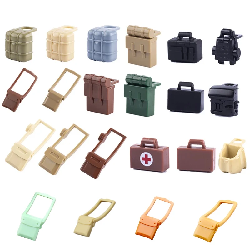 WW2 Military Soldier Figures Wearing Equipment Accessories Weapon Bag Building Blocks Army Backpack Mini Suitcase Bricks DIY Toy