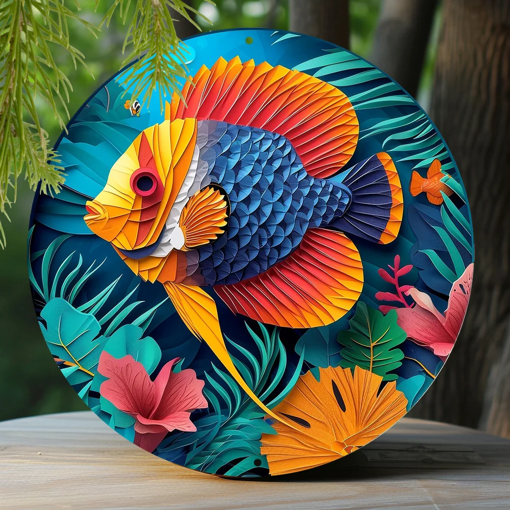 

Metal Sign Tropical Fish Theme Decoration Faux Origami Window Decorations Round Wreath Sign Garden Decoration Gifts room decor