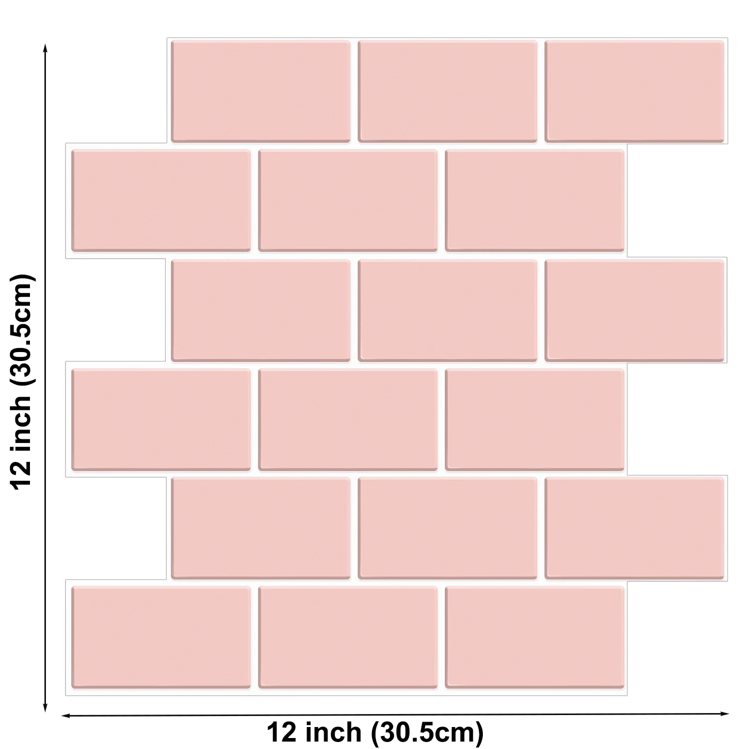 Large 3D Subway Wall Tile Stickers - Peel and Stick Waterproof Vinyl Wallpaper Set (10 Sheets, 12x12 Inch Each)