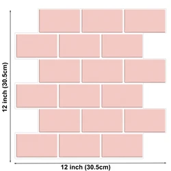 Large 3D Subway Wall Tile Stickers - Peel and Stick Waterproof Vinyl Wallpaper Set (10 Sheets, 12x12 Inch Each) (VP128)