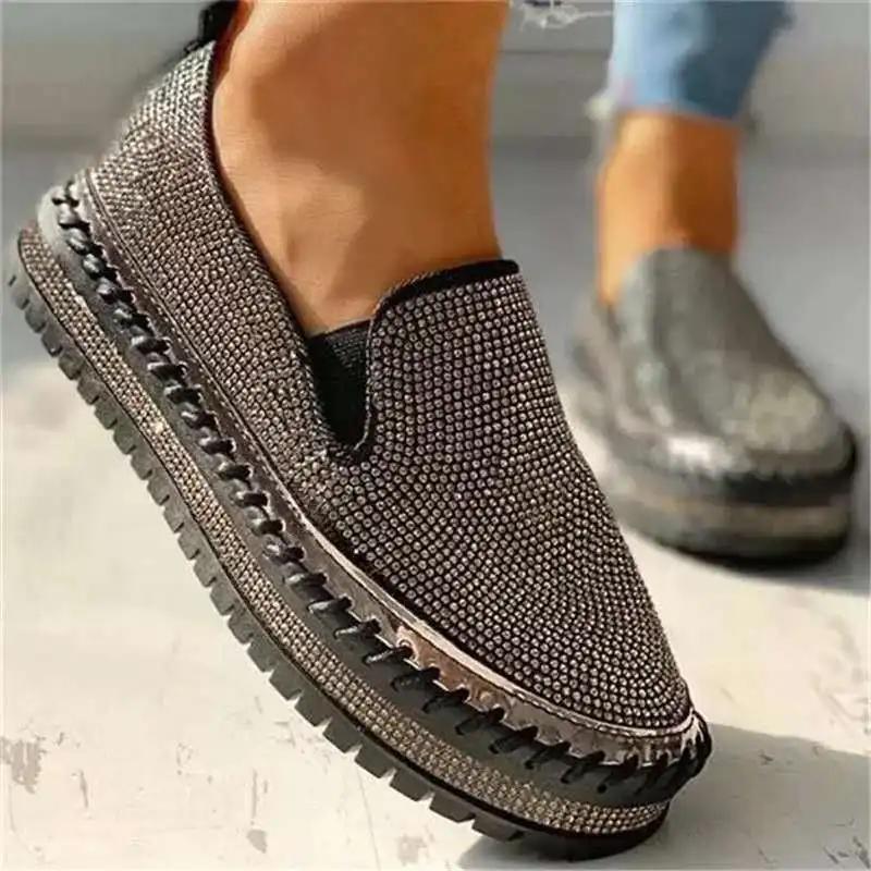 Women's Fashion Shoes Spring Flats Rhinestone Bling Sewing Platform Loafers Luxury Shoes Casual Comfortable Female