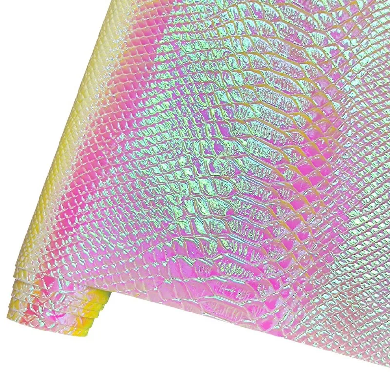 

46*135cm Holographic flash Snake texture Faux Leather PU Fabric For Making Earrings Bows Bags Handbag DIY Crafts 0.7mm