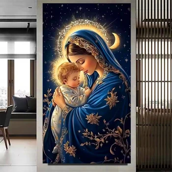 Virgin Mary & Baby Jesus Diamond Painting – Religious Mosaic Home Art 1