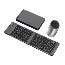 Foldable Wireless Bluetooth Keyboard and Mouse Set with Rechargeable Travel - Friendly Design - Korean layout (Grey)