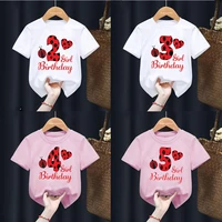 Child Cotton T Shirt Cute Red Ladybug Number 1-10 Birthday Gift Harajuku Kids Clothes Boy Girl Short Sleeve Summer Baby Tee Top 2