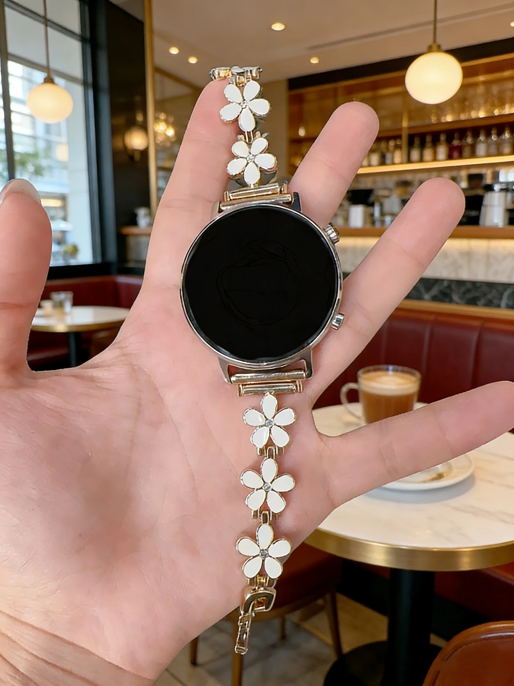 Floral Design Bracelet Link Strap - 20mm, 22mm, 18mm, Adjustable Sport Band in Various Sizes