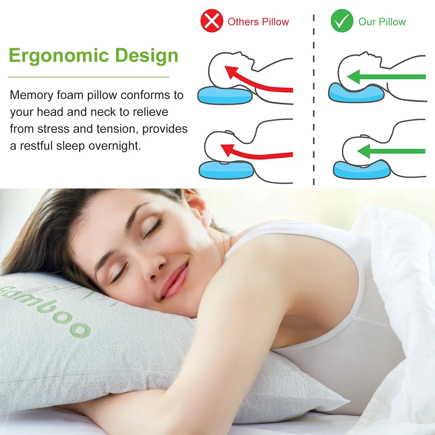 2Pcs Bamboo Memory Foam Pillow For Head Neck Rest Sleeping Shredded Pillow Washable Cover Queen Size Pillow 4