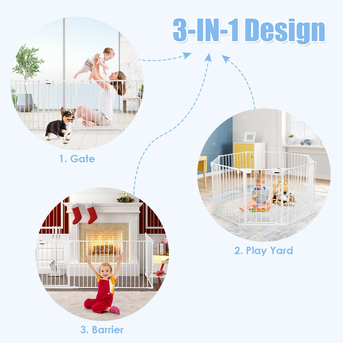 8 Panel Baby Safe Metal Gate Play Yard  Barrier Pet Fence Wall-mount Adjustable 6