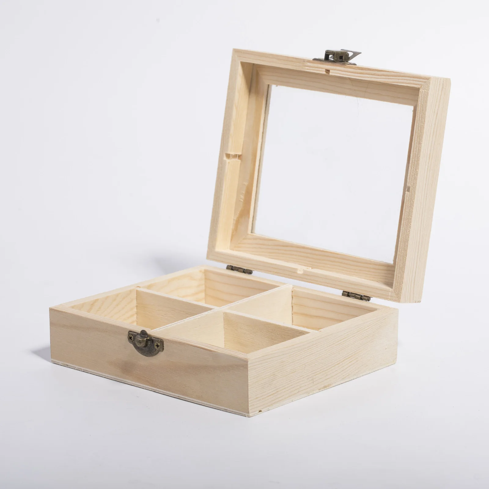 Wresetly Houten 9 Rasters Theedoos Theedoos Theezak Container Opbergdoos Vierkant Geschenk Doos Case Transparant Deksel Sieraden Opbergdoos Zwart