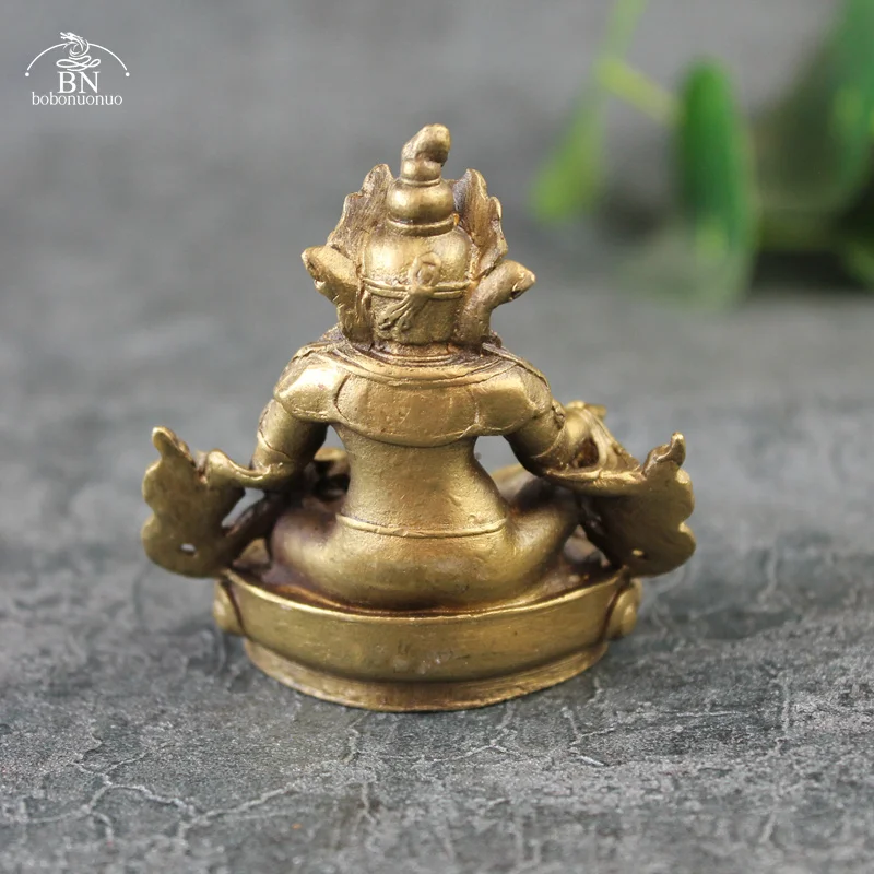 天然石と木材のハンマー型置物 Antique Copper God of Wealth Buddha Small Statue Desktop