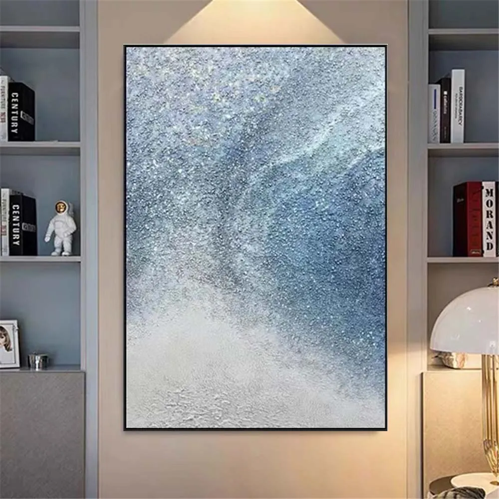 New Handmade Knife Oil Painting On Canvas Poster Modern Starry Sky Abstract Blue Wall Art Picture For Living Room Decor Pictures