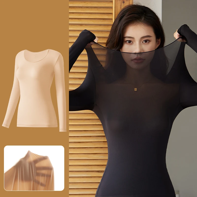 Women Thermal Underwear Winter Autumn Long Sleeves Bottoming Shirt Pullover Elastic Casual Solid Female Basic Thermal Tops