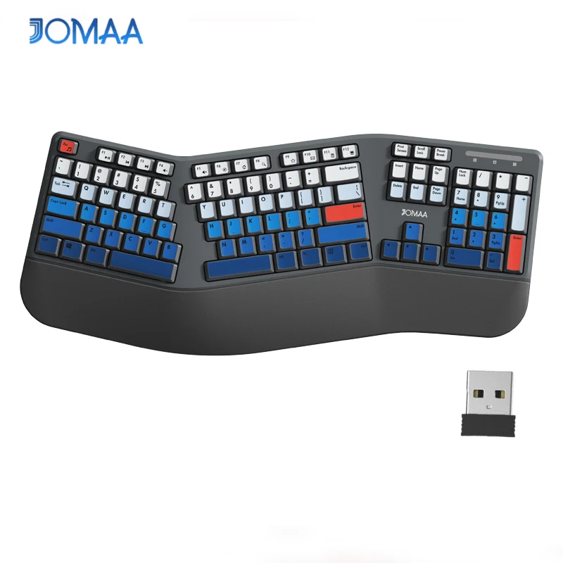 JOMAA 분할형 인체공학 키보드, 쿠션형 손목 및 손바닥 받침대 포함, 2.4G USB 무선 인체공학 분할 키보드, 먼지 커버 포함