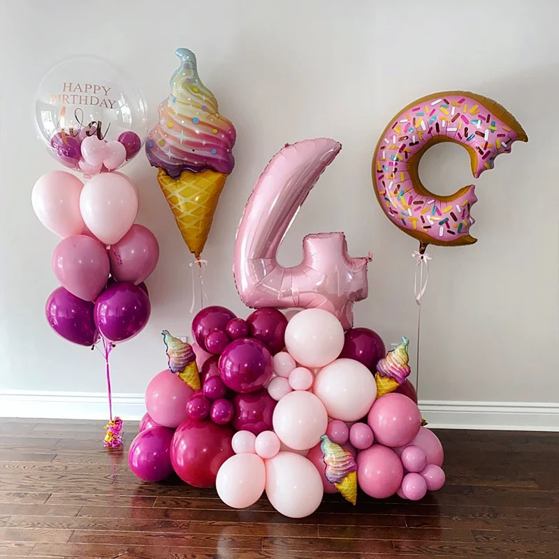 

79pcs Donut Ice Cream Balloons Set Pink Number 1-9 Foil Balloon Kids Girls Birthday Party Balloons Donut Theme Party DIY Decor