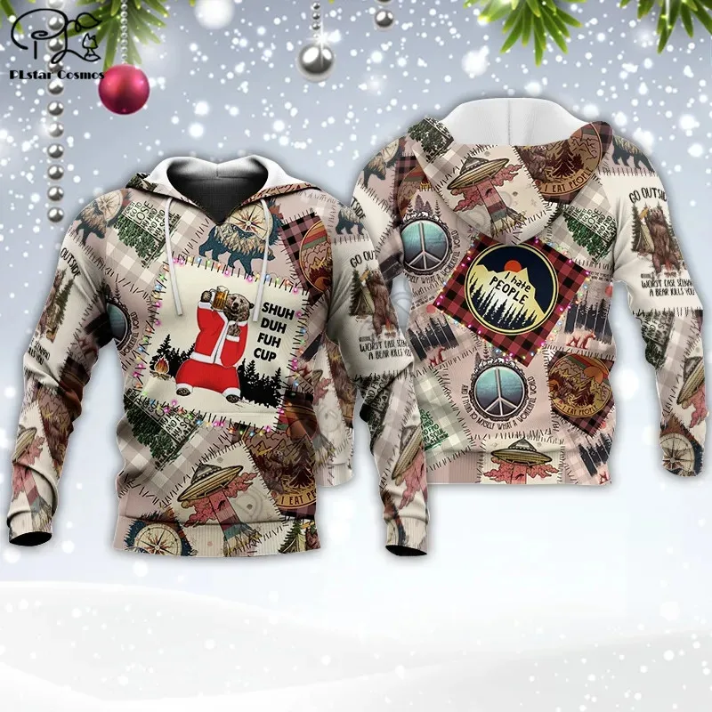 Christmas Bear Shuh Duh Fuh Cup Camping 3D Printed Hoodies Sweatshirts Zipper Hooded Men For Women Streetwear
