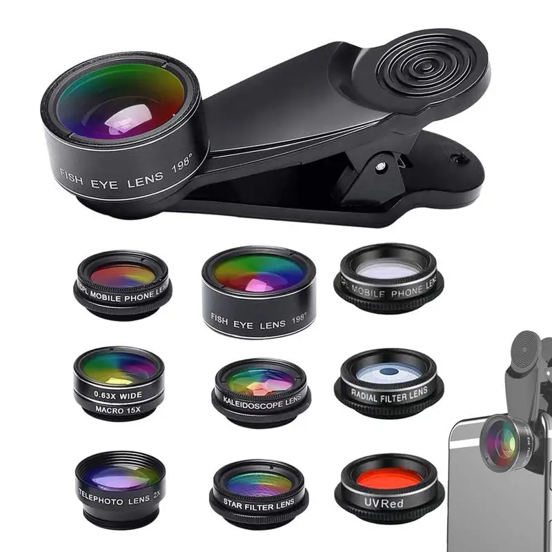 

Phone Camera Lens Kit 10 In 1 Phone Camera Lens Kit 198 Fisheye Telephoto 20X/15X Macro Lens For Most Smart Phones